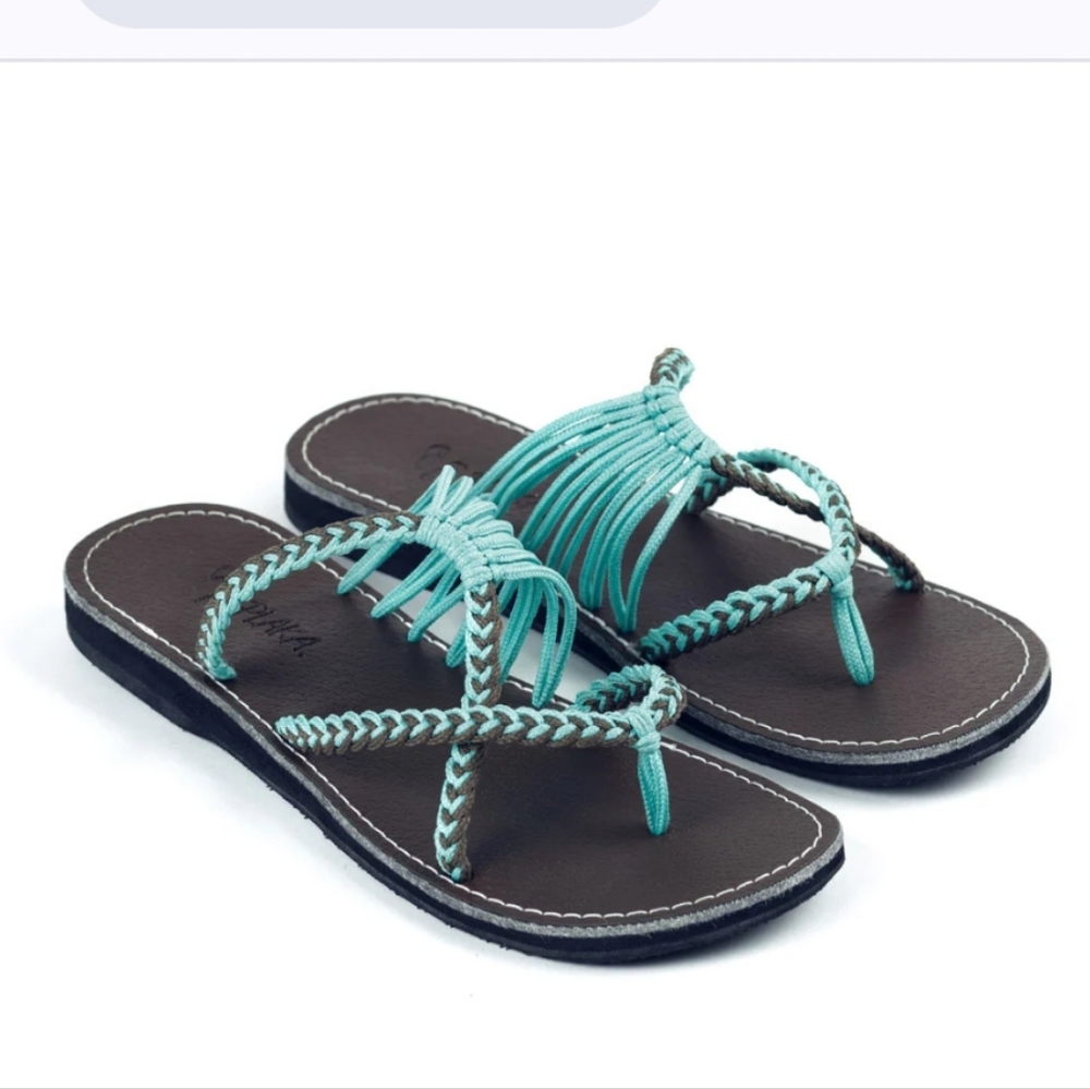 Plaka Oceanside Beach Flip Flops for Women | Turquoise Size 9 NWT Free Toe Ring